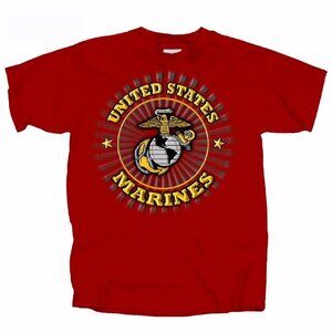 U.S. Marines USMC Shield Logo Burst Red Short Sleeve T-Shirt - NEW Fast Ship